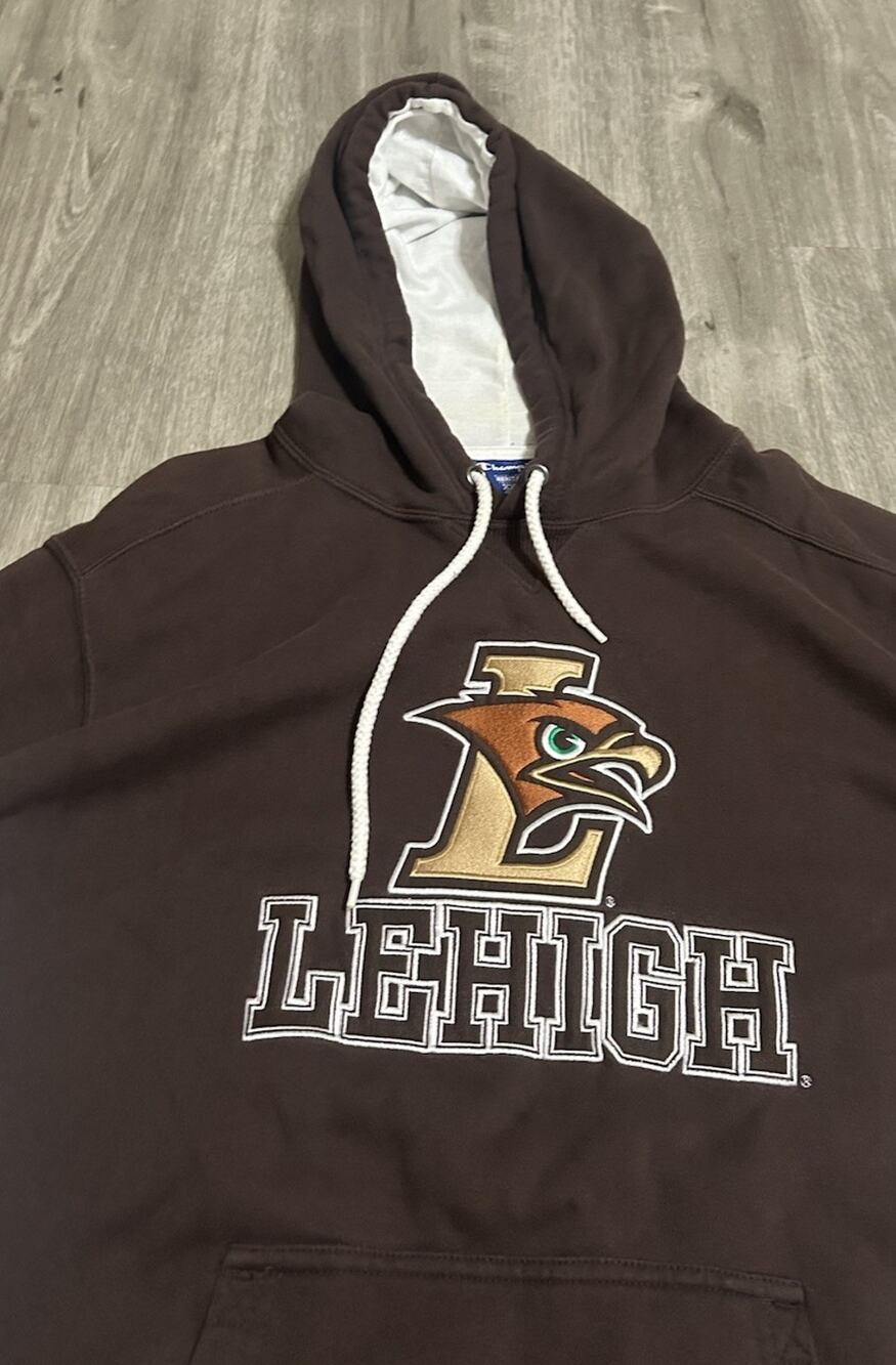 Lehigh Mountain Hawks Hoodie Sweatshirt XXL Brown Champion Embroidered Clutch